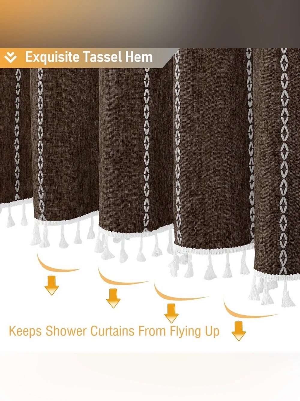 Brown Linen Bohemian Shower Curtain Heavy Duty Patterned Curtain Water repellent